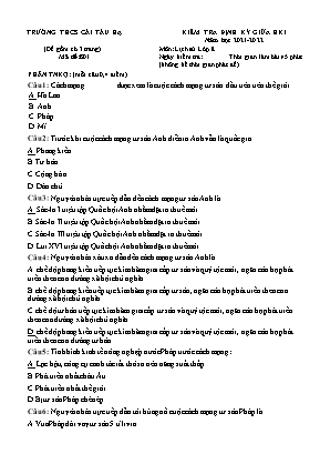 Đề kiểm tra định kỳ giữa học kì 1 môn Lịch sử lớp 8 - Năm học 2021-2022